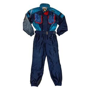 Descente Men’s Ski Suit Snowsuit One Piece Snow Bib Blue FDX Retro Size Medium